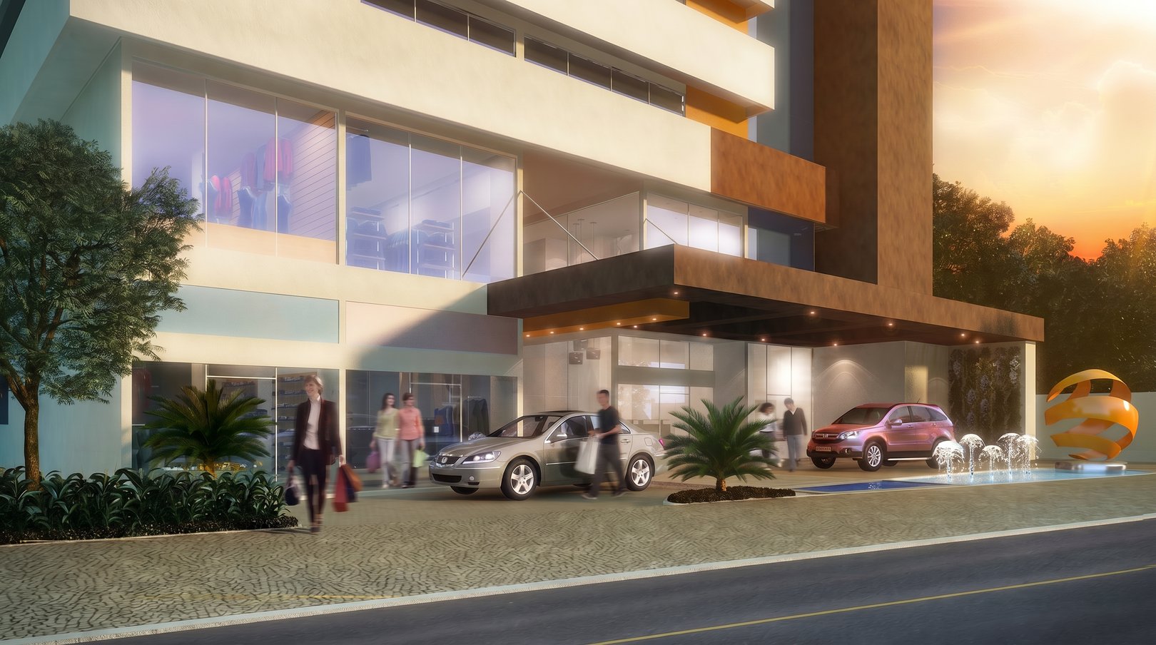 Entrada e pórtico do Hotel Botucatu com sinalização